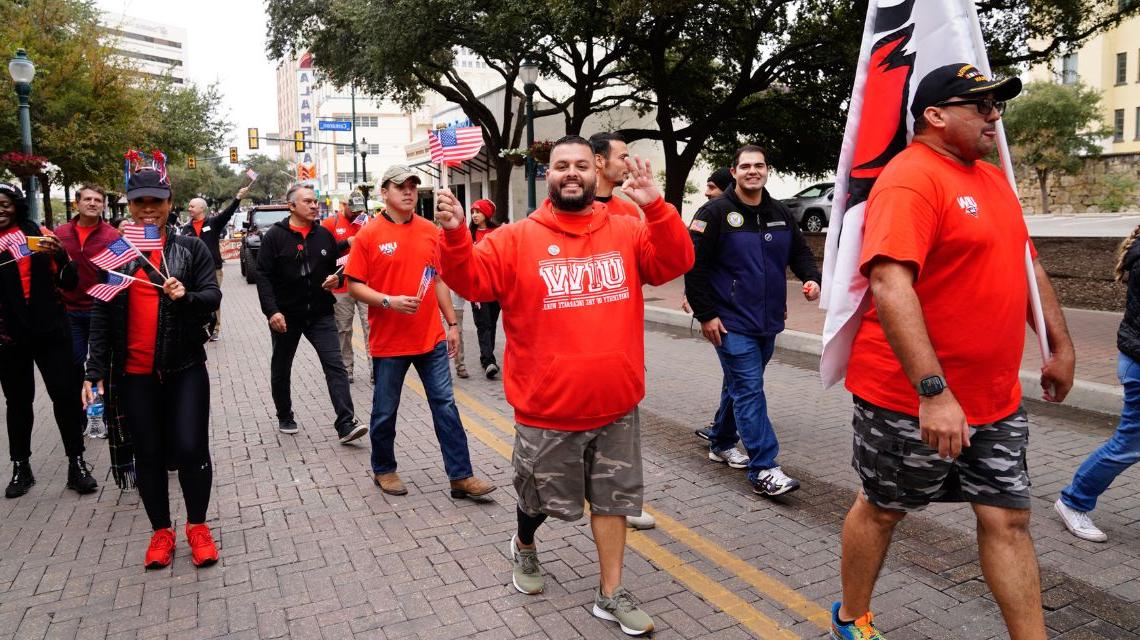 Student Veterans marching in parade 